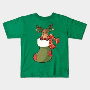 Christmas Stocking X-Mas Pajama Who Loves Reindeer In Socks Kids T-Shirt